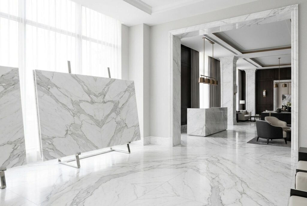 Imported Vietnam White Marble illustrative product visualization